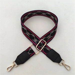 Adjustable wide replacement strap for handbags with geometric pattern and gold hardware