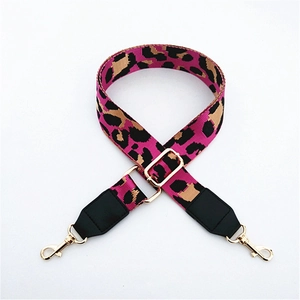 Leopard print wide replacement bag strap with gold metal buckles and adjustable length