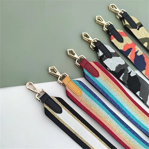 Ethnic style shoulder strap replacements with colorful patterns and golden metal buckles