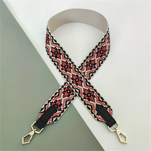 Ethnic embroidery replacement shoulder strap for handbags with golden metal hooks and buckles