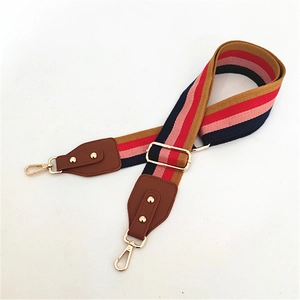 Adjustable colorful striped woven shoulder strap with gold metal hooks for women's bags