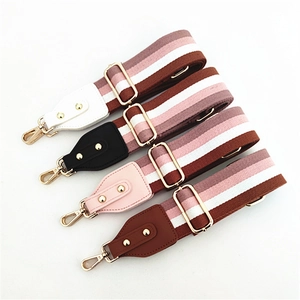 Wide Cotton Webbing Shoulder Strap For Bags Adjustable Replacement Purse Strap With Alloy Hooks Striped Pattern Accessory
