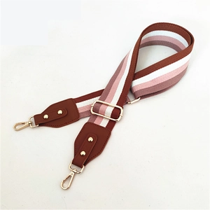 Adjustable colorful striped replacement wide shoulder strap with gold metal hooks