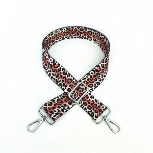 Adjustable leopard print replacement strap with silver metal swivel hooks for handbags