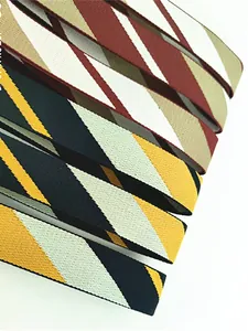 Close-up of multicolored striped woven shoulder straps with dense texture for handbags