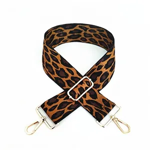 Adjustable leopard print wide shoulder strap with gold metal hooks for women handbags