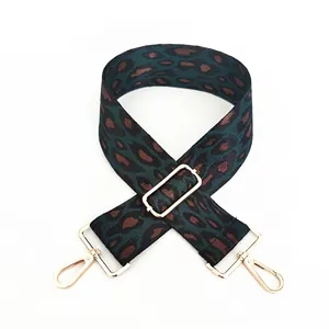 Adjustable leopard print wide shoulder strap with gold metal buckles for crossbody bags