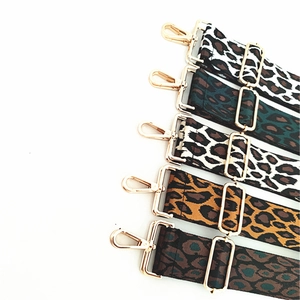 Five styles of adjustable leopard print wide replacement shoulder straps with gold hardware