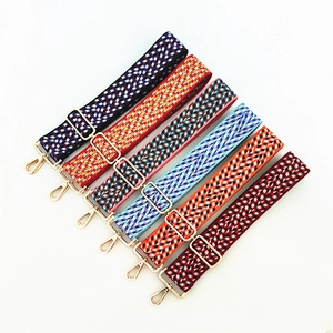 Adjustable woven colorful geometric pattern shoulder straps with gold metal hooks