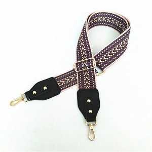 Adjustable wide replacement shoulder strap with purple and green geometric wave pattern