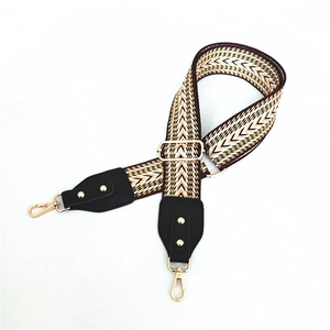 Adjustable wide replacement shoulder strap with retro geometric V-pattern and gold hardware