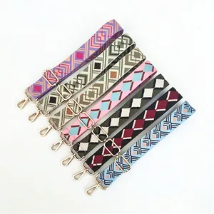 Women Ethnic Style Woven Adjustable Bag Shoulder Strap Colorful Geometric Pattern Jacquard Replacement Crossbody Strap