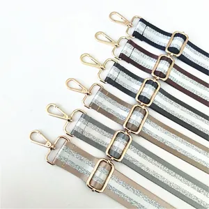Adjustable woven replacement straps for handbags with silver stripes and gold hardware
