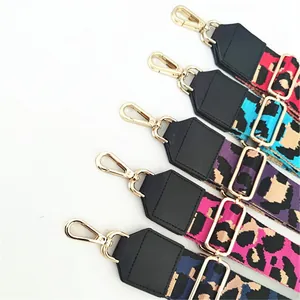 Adjustable leopard print PU leather shoulder straps with gold hooks for handbags