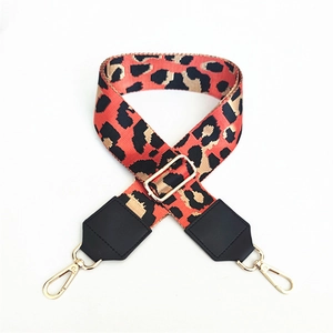 Adjustable leopard print replacement shoulder strap with gold hardware and PU leather ends