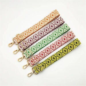 Adjustable ethnic woven shoulder strap for handbags with colorful geometric patterns