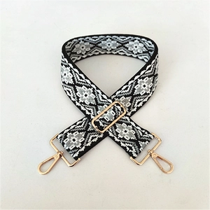 Ethnic style adjustable wide woven bag strap with black white geometric patterns