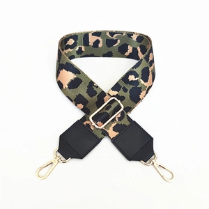 Adjustable leopard print wide canvas shoulder strap with gold-tone swivel hooks