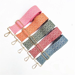 Ethnic style colorful jacquard woven bag straps with geometric diamond patterns and gold buckles
