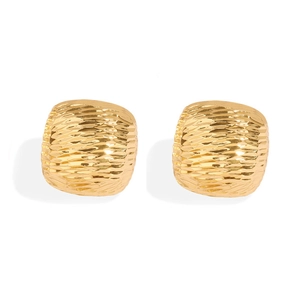 Minimalist double-sided square gold hoop earrings with hammered texture and polished finish