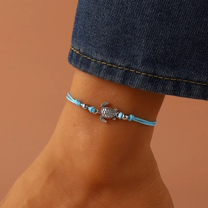 Turtle Charm Anklet Woven Wax Rope Bracelet Beach Boho Style Jewelry For Women Adjustable String Summer Accessory
