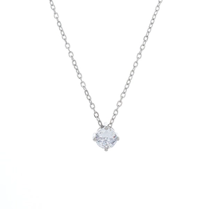 Elegant silver plated clavicle necklace with zircon pendant on a minimalist white background
