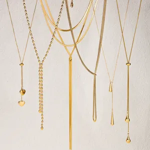 Luxury Stainless Steel Y-Shaped Necklace Long Sweater Chain Gold Silver Plated Waterdrop Heart Star Pendant Multilayer Necklace For Women Jewelry