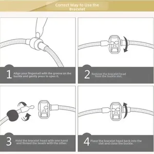 Instructional guide showing how to open and close the pearl fish tail bracelet clasp