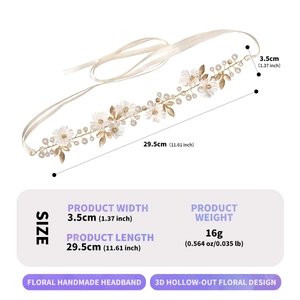 Handmade 3D hollow-out floral bridal headband with white fabric petals and pearls