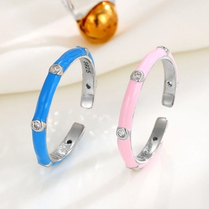 S925 sterling silver open rings with candy-colored enamel and inlaid zircon stones