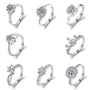 Elegant S925 sterling silver ring set featuring classic round cut moissanite stones