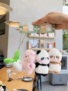 Mini plush magnetic animal charms including panda and rabbit with gold keychains
