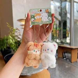 Magnetic Plush Animal Keychains Attraction Pendants Soft Stuffed Bear Cat Doll Backpack Charms Couple Gifts