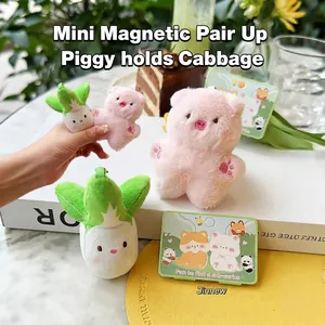 Magnetic plush pig and cabbage toy set in a cozy cafe setting for children and gifts
