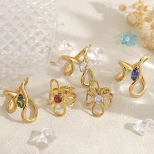 Elegant gold-plated flower rings with colorful zircon stones in hollow line design