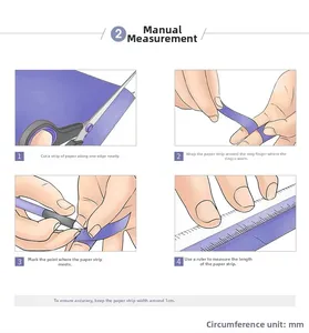 Instructional guide for measuring finger circumference in mm using paper and ruler