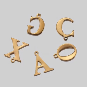 Polished 18k gold plated stainless steel A-Z initial letter pendants for DIY jewelry