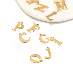 Polished 18k gold plated stainless steel A-Z initial letter pendants for DIY jewelry
