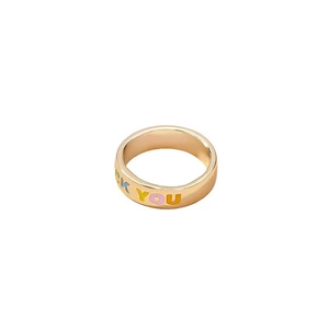 Gold plated copper ring with colorful FUCK YOU enamel lettering in streetwear style