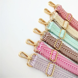 Adjustable woven chevron bag straps with gold metal hooks in multiple colors