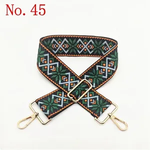 Ethnic geometric embroidered wide replacement strap for crossbody bags with gold hardware