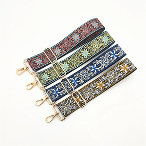 Ethnic style adjustable wide shoulder strap for bags with floral geometric patterns