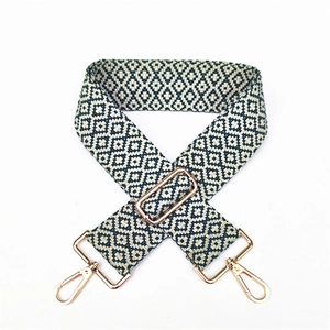 Ethnic style dark blue and cream diamond geometric woven adjustable shoulder bag strap