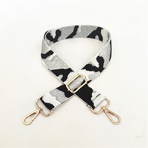Adjustable wide replacement strap for handbags with grey leopard print and gold hardware