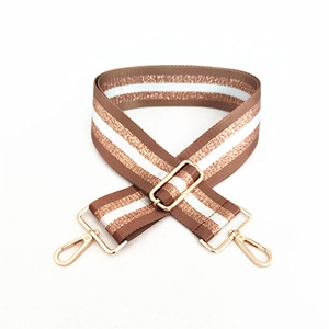 Bandoulière tissée réglable avec boucles dorées et rayures scintillantes or rose