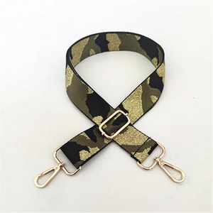 Adjustable camouflage shoulder strap with gold glitter weaving and metallic lobster clasps