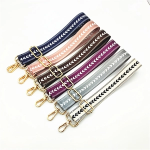 Adjustable Wide Polyester Bag Strap Replacement Shoulder Strap With Chevron Jacquard Pattern And Alloy Buckle For Women Handbags