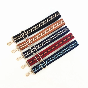 Adjustable Replacement Bag Strap Geometric Chain Pattern Wide Polyester Shoulder Belt With Metal Buckles For Women Crossbody