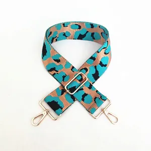 Close-up of leopard print wide strap with high-quality golden lobster clasps