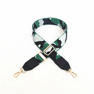 Adjustable wide camouflage shoulder strap for handbags with gold swivel lobster clasps